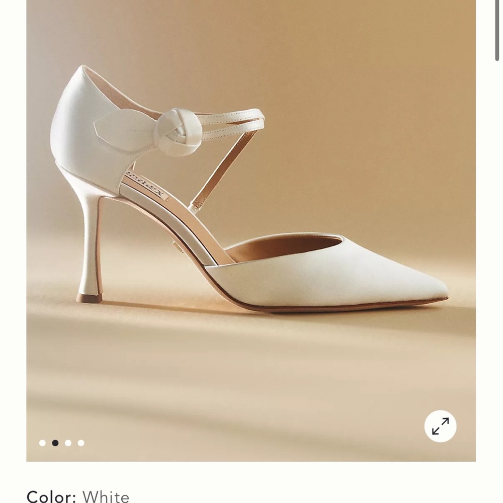 Badgley Mischka White Satin Pointed-Toe Mary Jane Heels